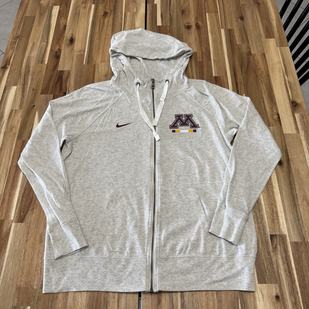 Minnestota Golden Gophers Hoodie Womens L Gray Nike Full Zip College Drawstring